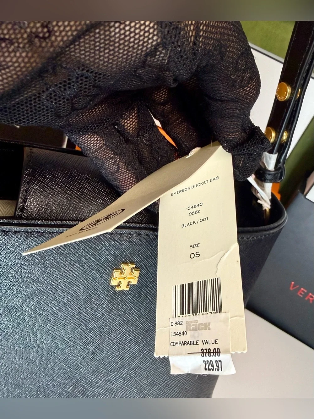 🆕TORY BURCH Emerson Saffiano Leather MD Convertible Bucket Bag ~Black~ 2inONE